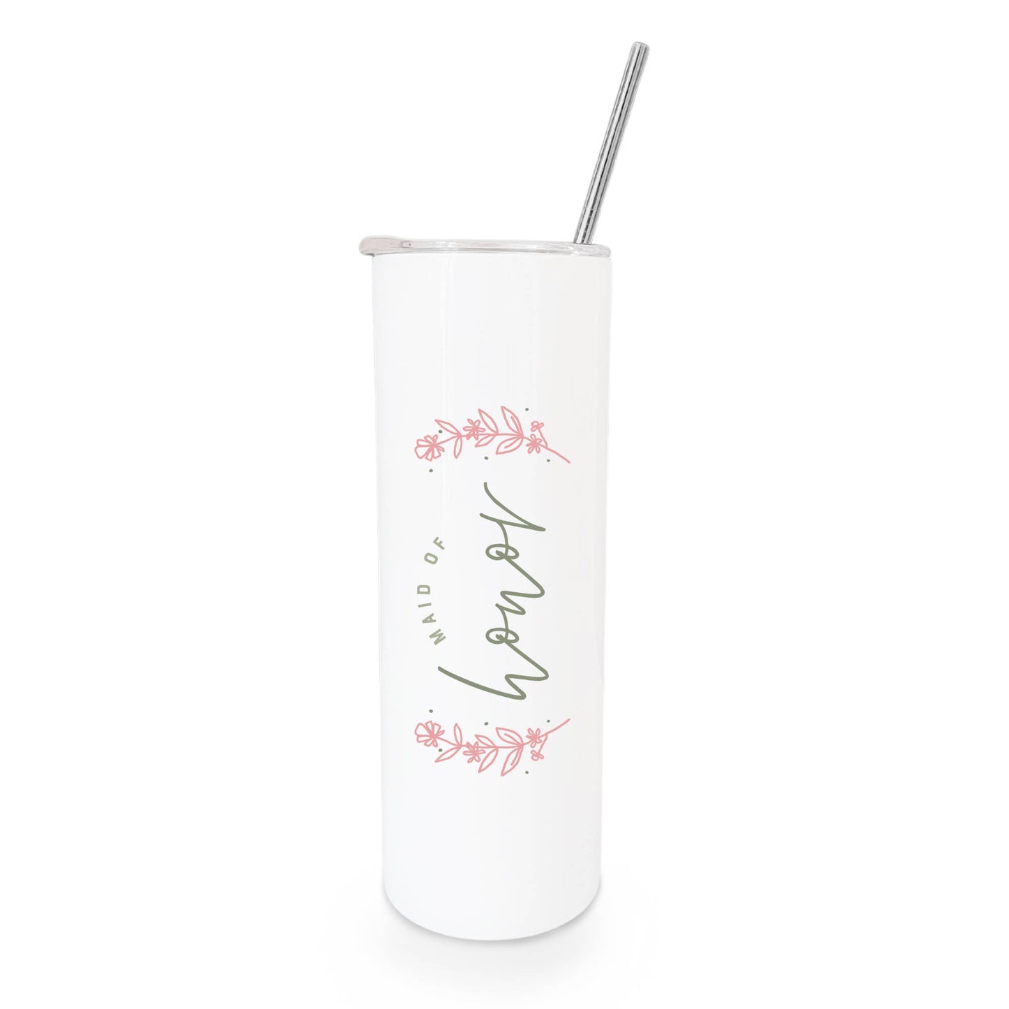 Floral Maid of Honor Skinny Stainless Steel Wedding Tumbler